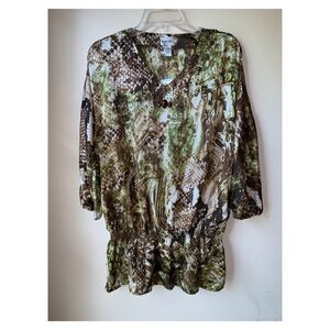 Chico’s | silky embellished neck drop waist top sz 1 (Medium) NWT